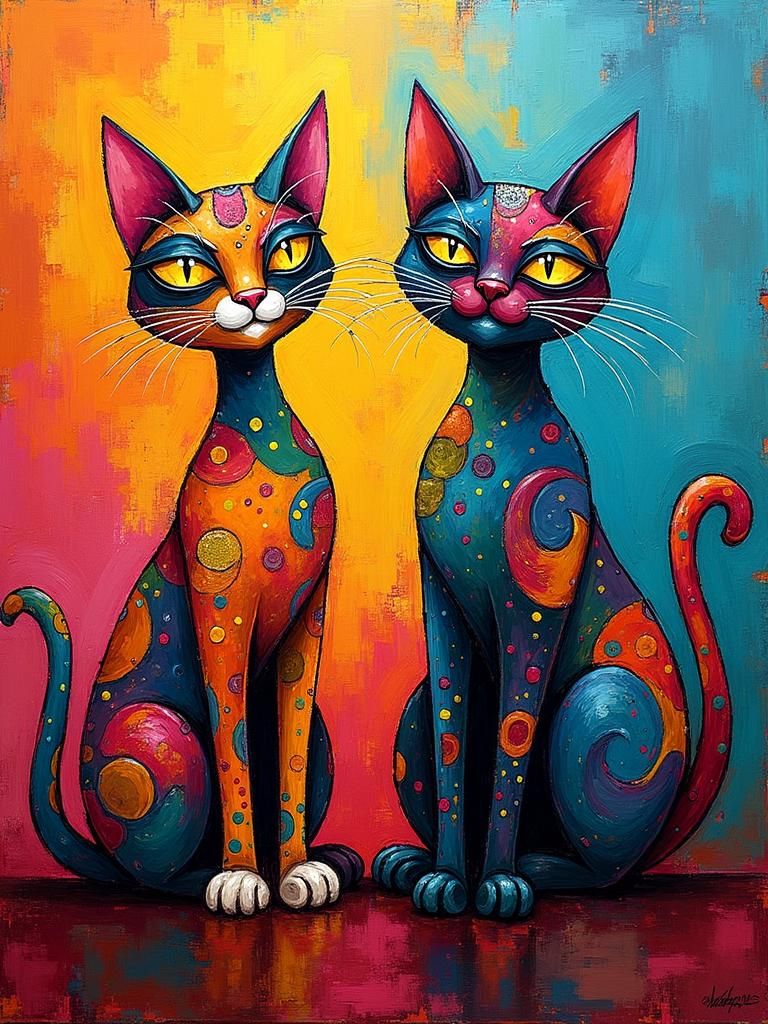 Dynamic Cats in Abstracted, Playful Geometric Style