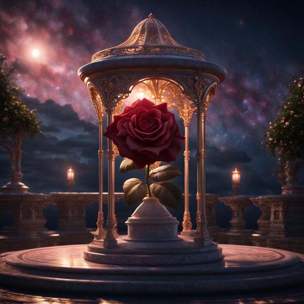 Diamond Rose in Gazebo, Detailed Digital Art
