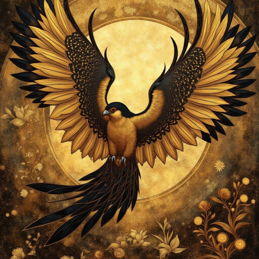 Peregrine Falcon in Flight, Art Nouveau Style