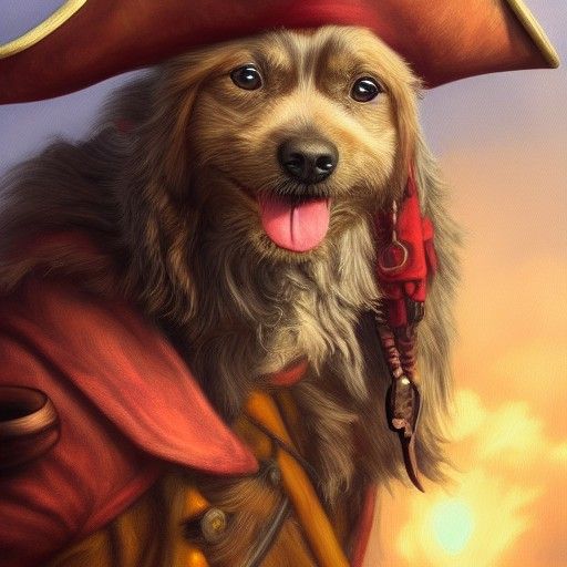 Pirate Dog Portrait in Fantasy Oil Painting Style
