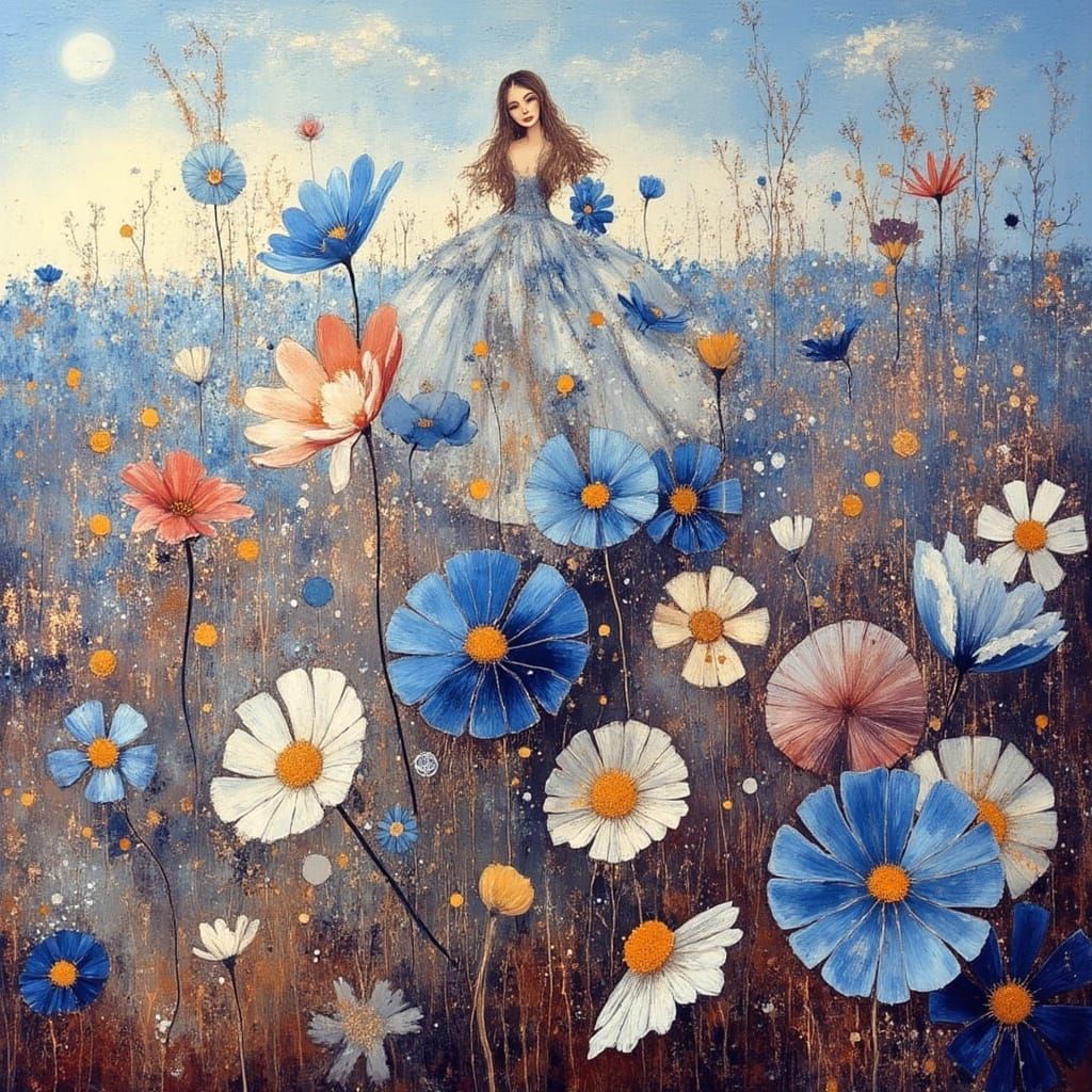 Whimsical Summer Blooms in a Dreamlike Garden Scene