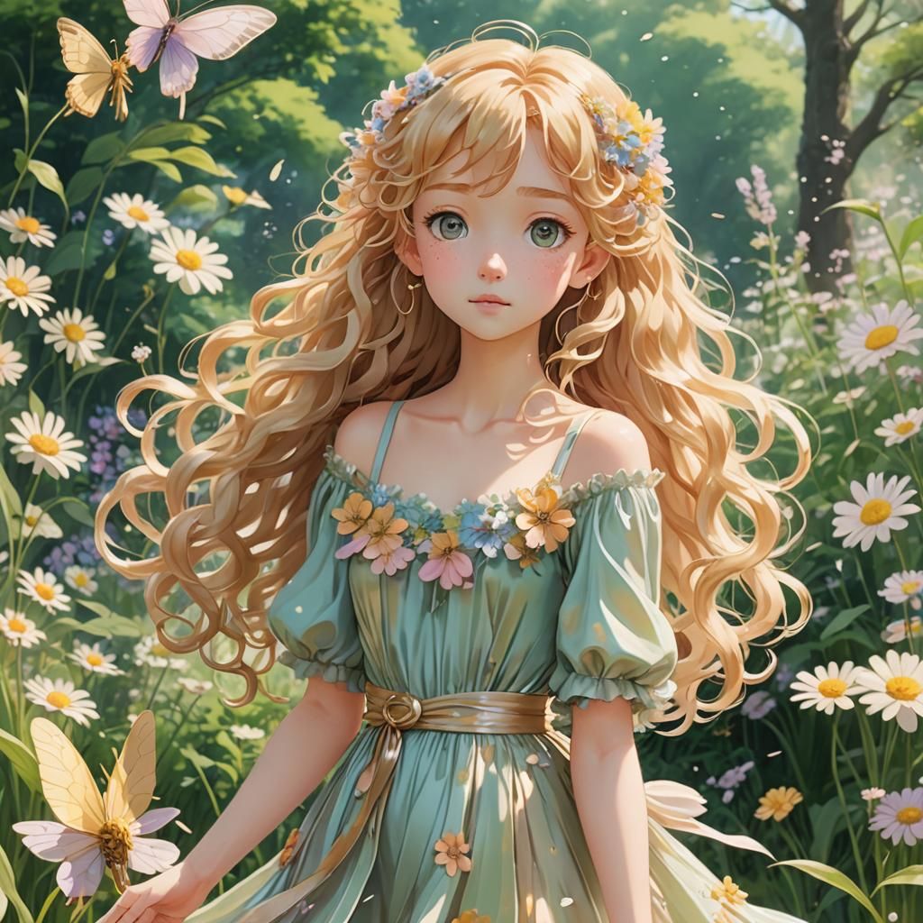Golden Haired Fairy in Ghibli Anime Style