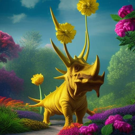 Surreal yellow triceratops