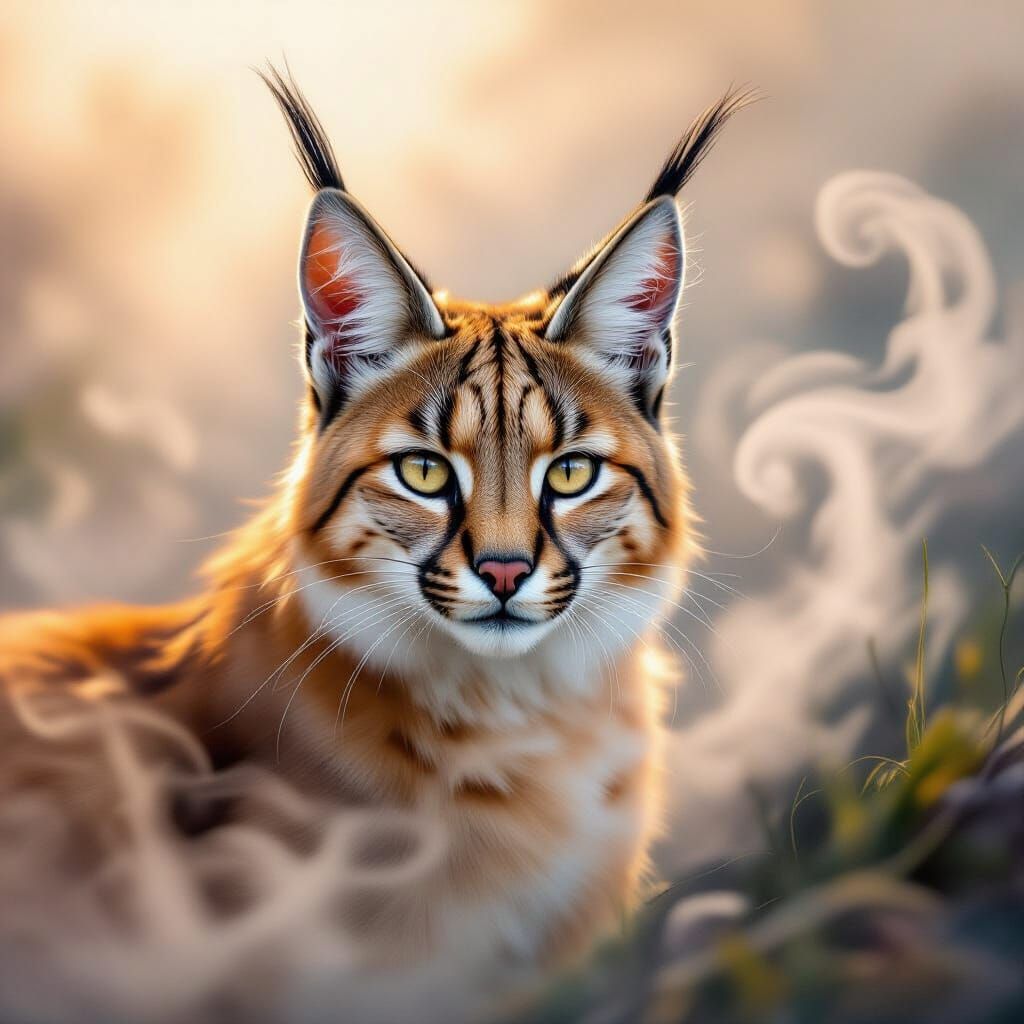 Ethereal Caracal in Romantic Watercolor Style