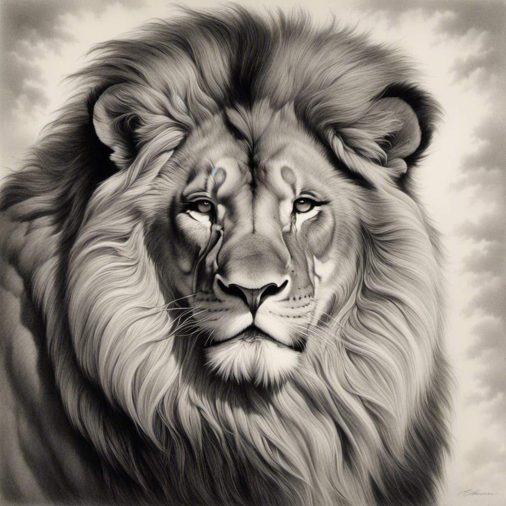 Majestic Lion Portrait in Graphite Style