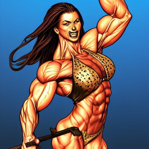 Zombie Bodybuilder Flexing Sword in Comic Book Art