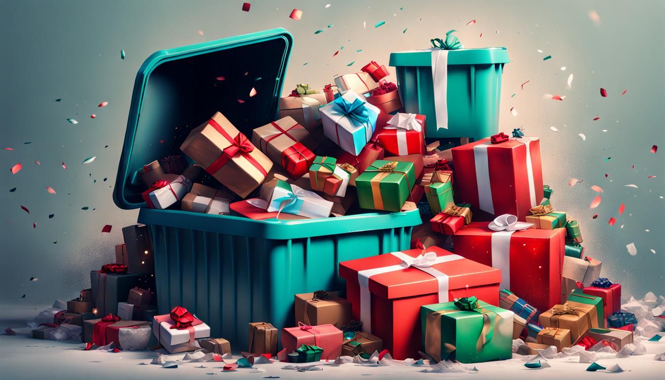 Discarded Christmas Presents in Hyperrealistic Splash Art