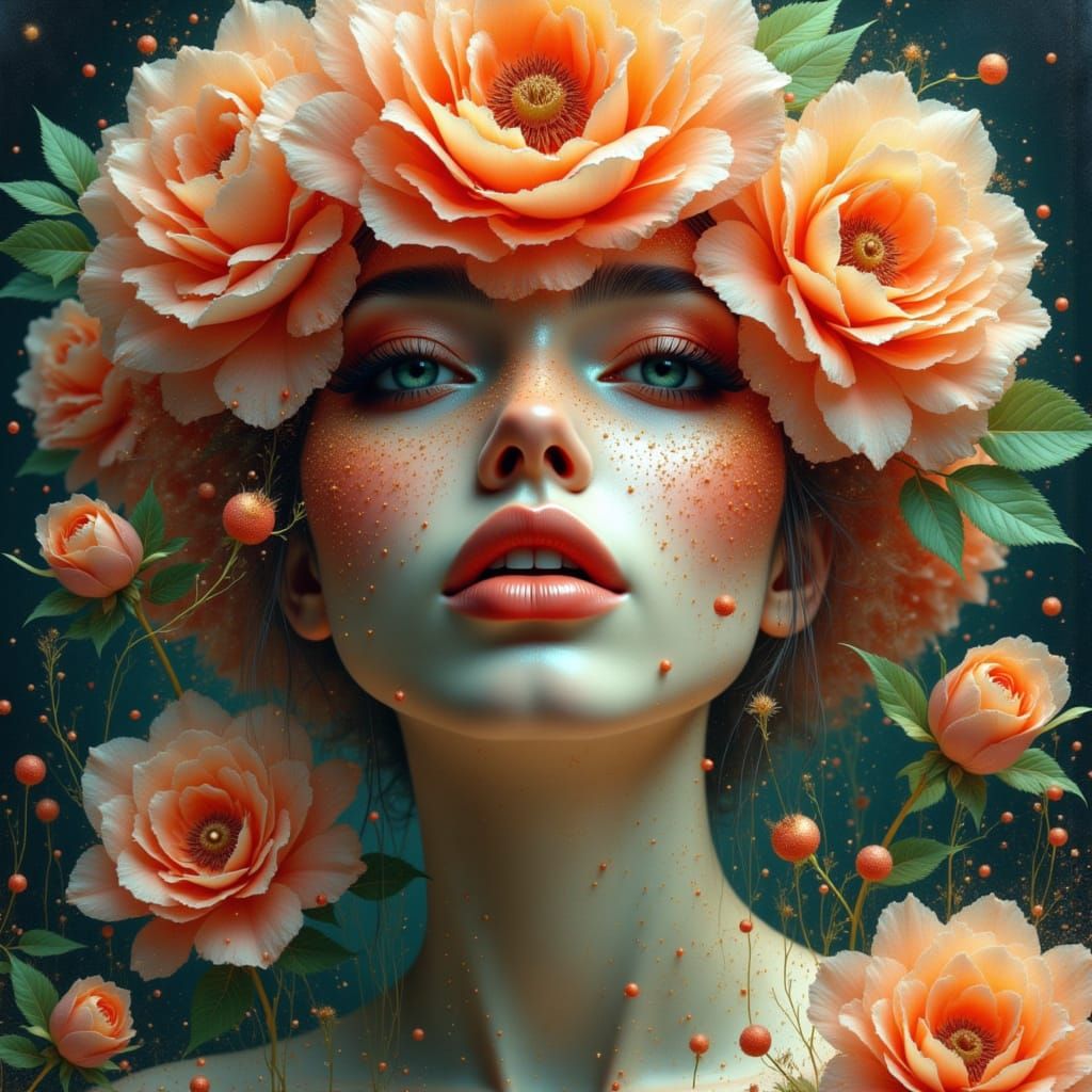 Brilliant Flower Woman with Giant Rose