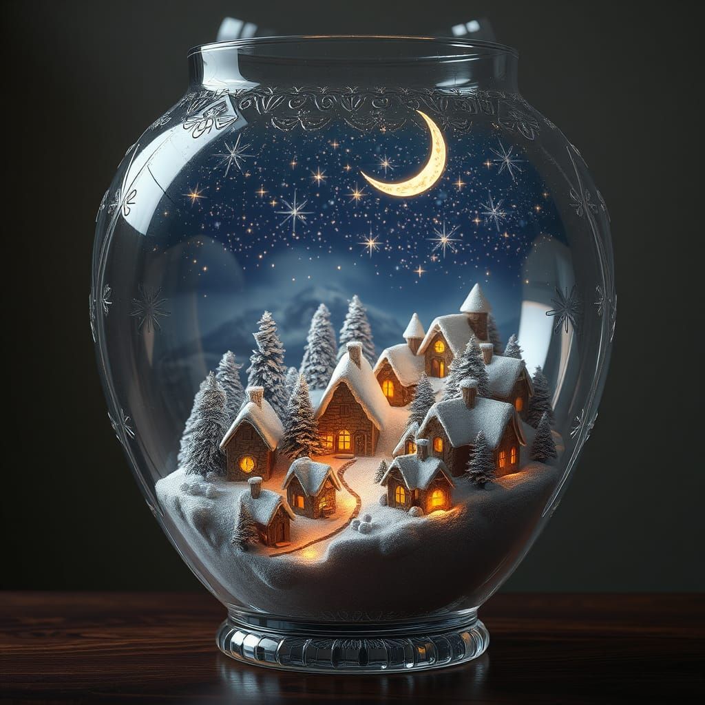 Christmas Village in Glass Vase: Romantic Matte Painting