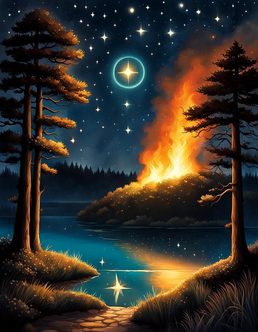 Burning Stars Shining Brightly in Space