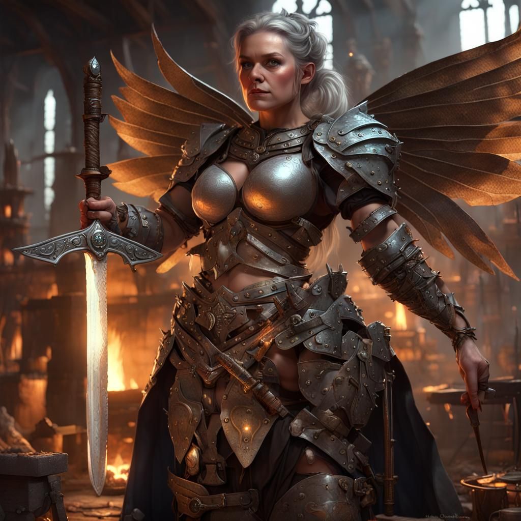 Fantasy Dwarf Weaponsmith Forging Sword, Hyperdetailed Art