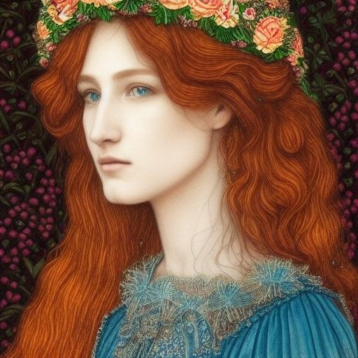Pre-Raphaelite Woman with Flower Crown Portrait