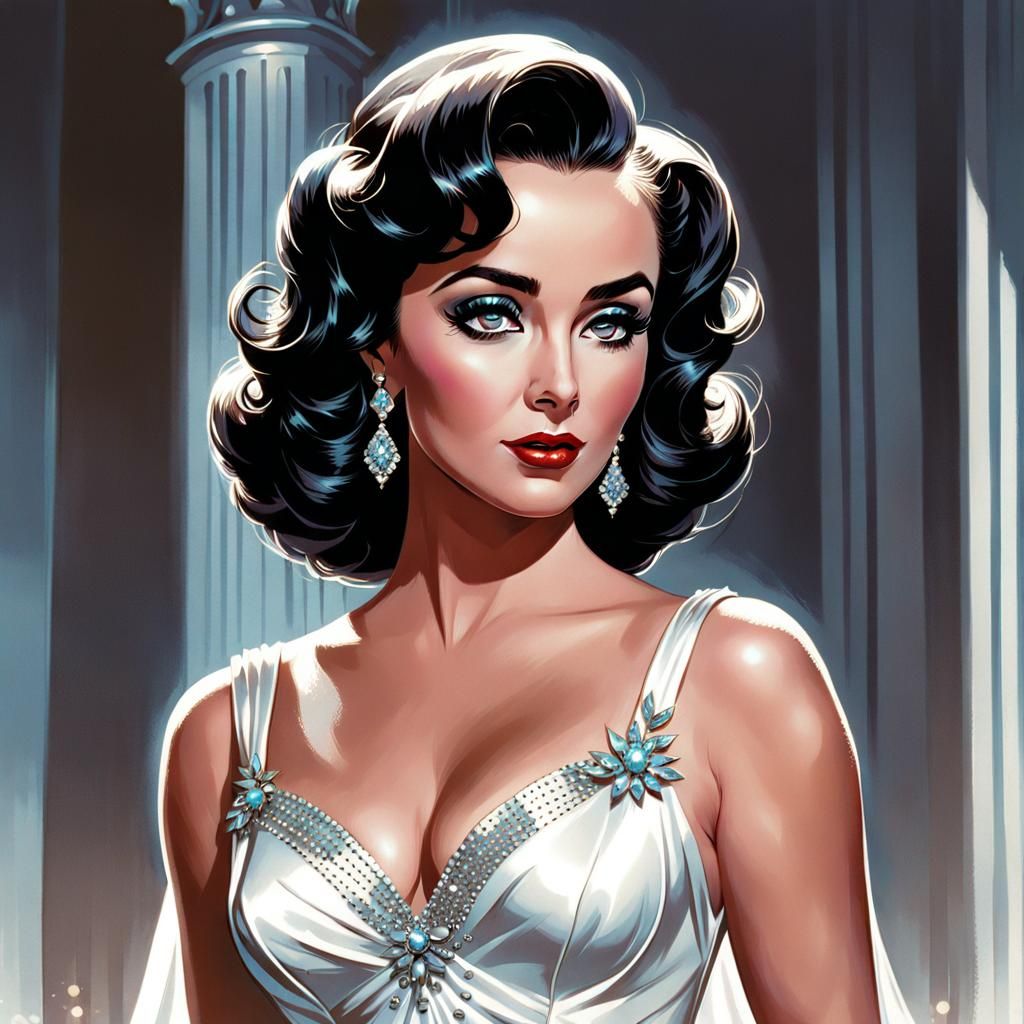Glamorous Woman in White Gown: Comic Book Art