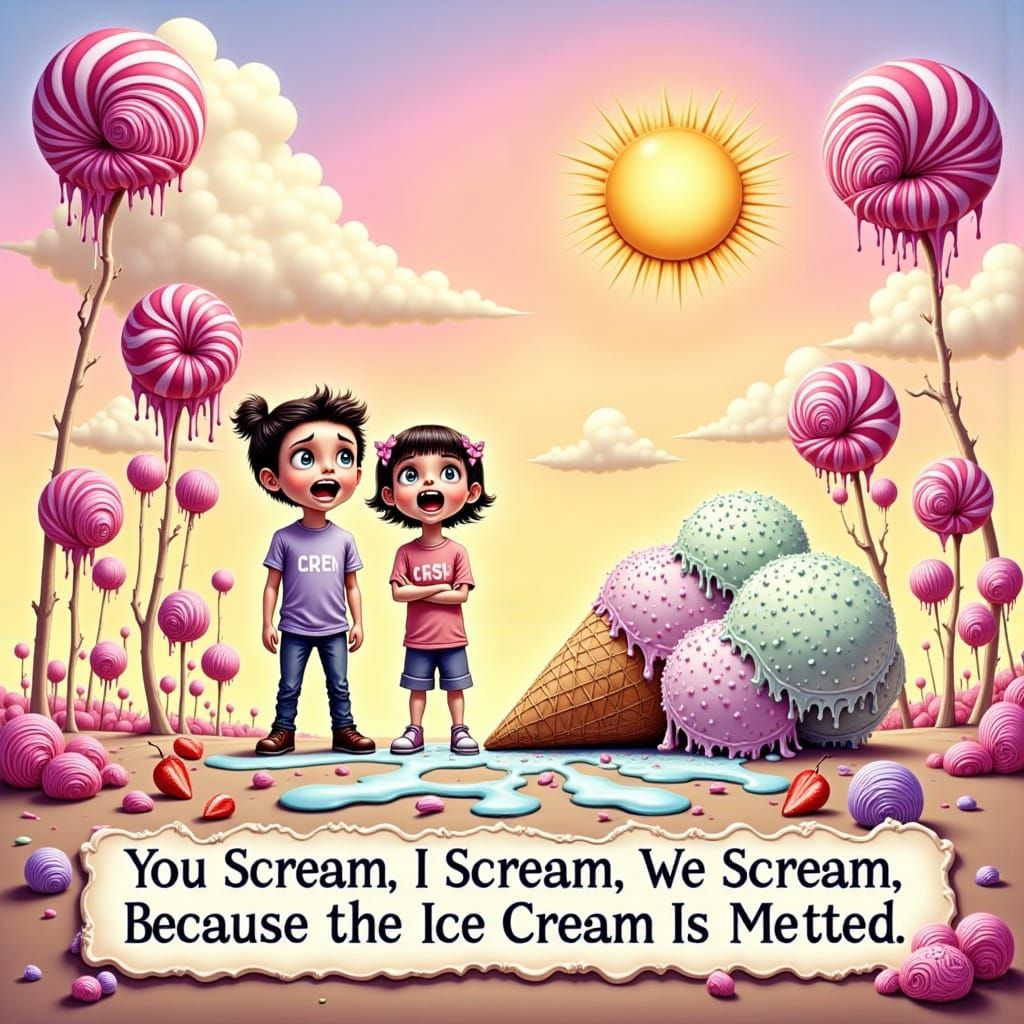 Surreal Ice Cream Tragedy in Pastel Colors