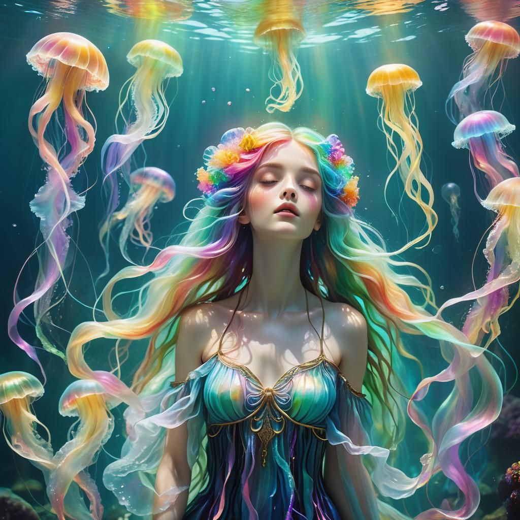 Underwater Goddess in Pre-Raphaelite Style