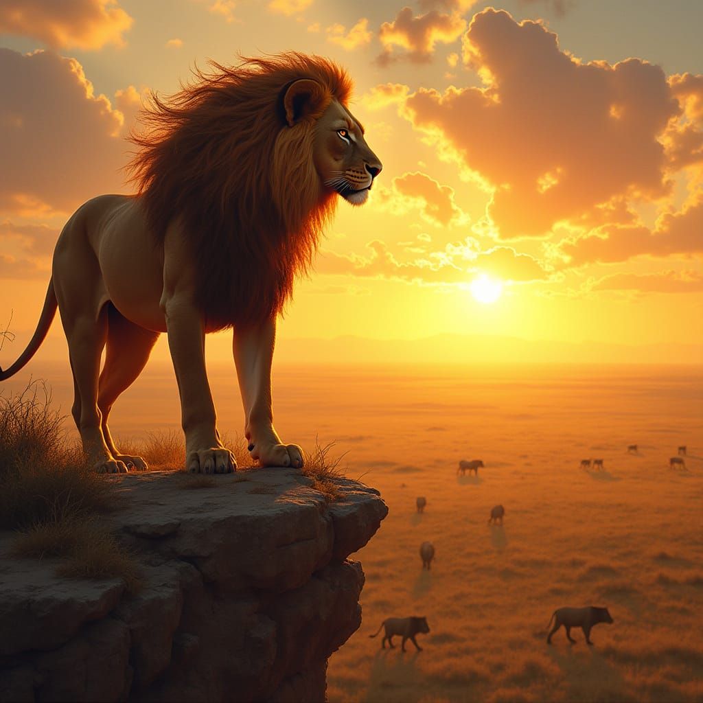 Majestic Man Overlooking Savanna in Hyperrealistic Style