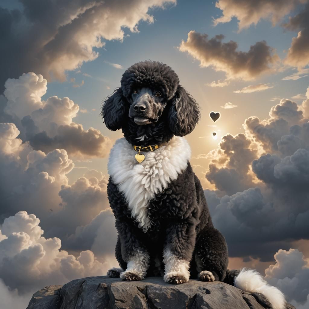 Poodle with Heart Marking in Fantasy Landscape