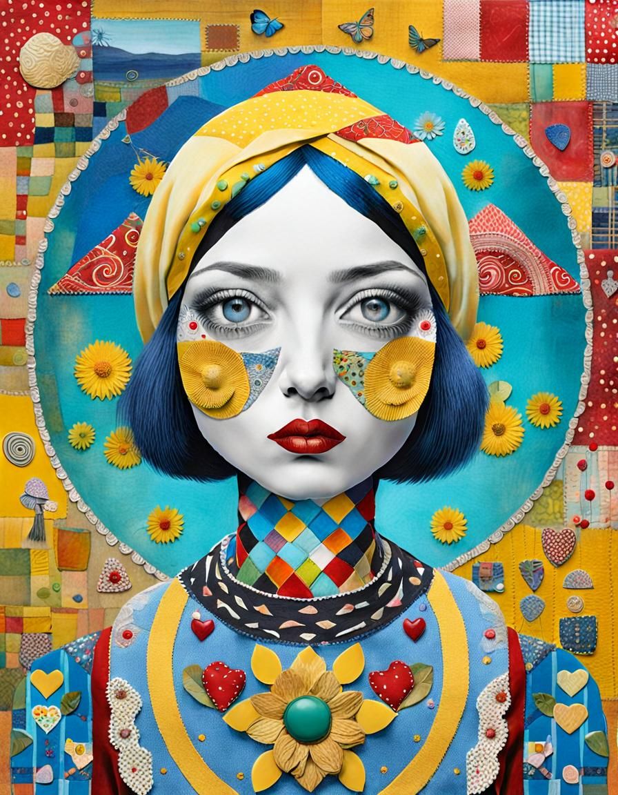 Eclectic Surreal Woman Portrait in Mixed Media