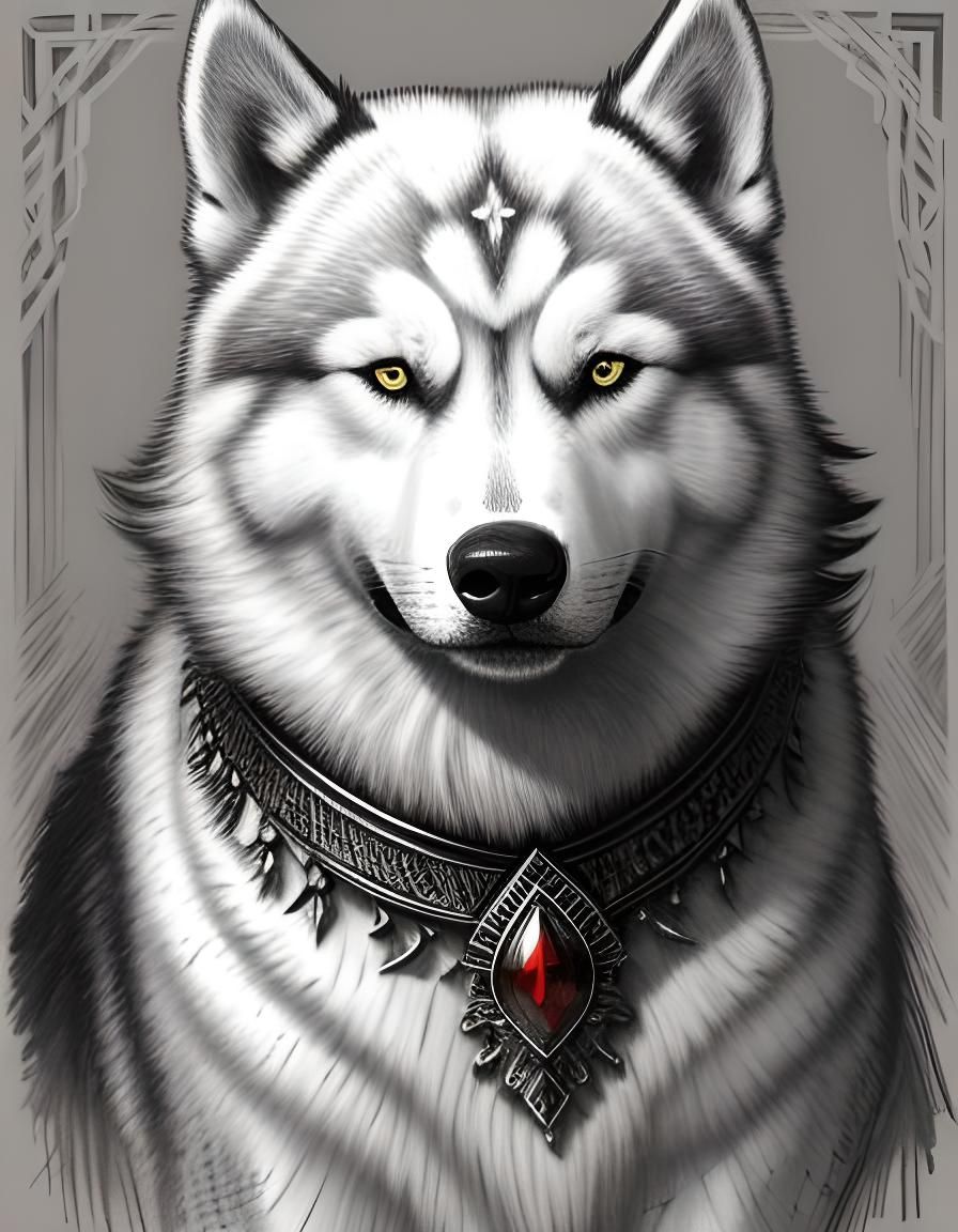 Striking Siberian Husky Portrait in Charcoal
