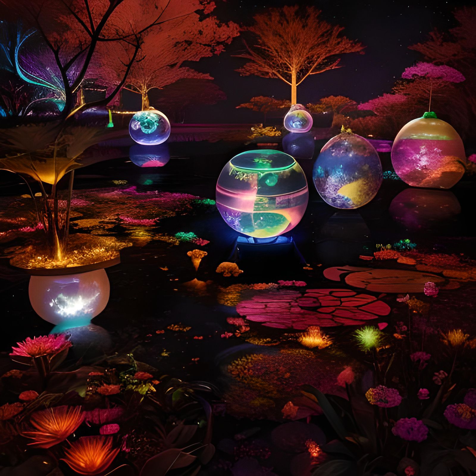 Sci-Fi Alien Zen Garden Under Cosmic Sky