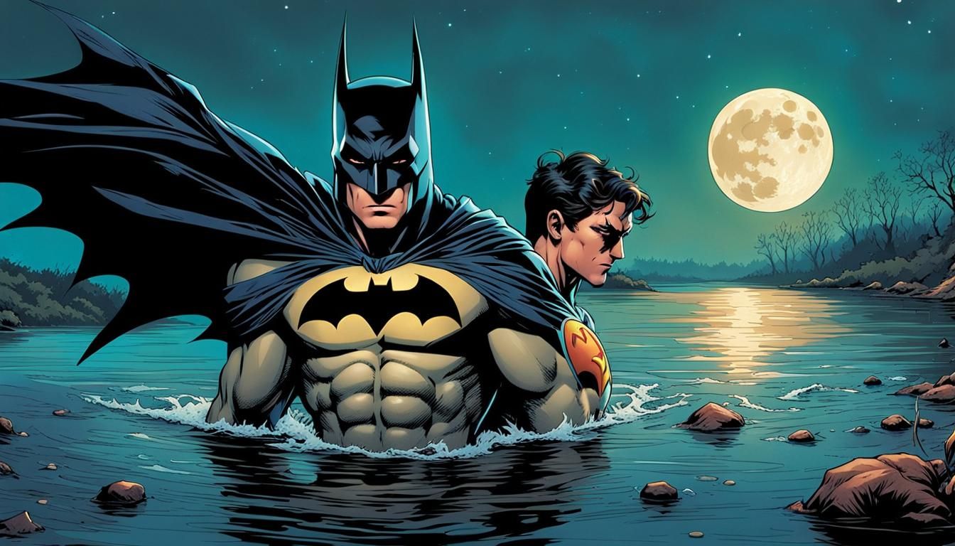 Batman and Robin Bathe Nude by Full Moon