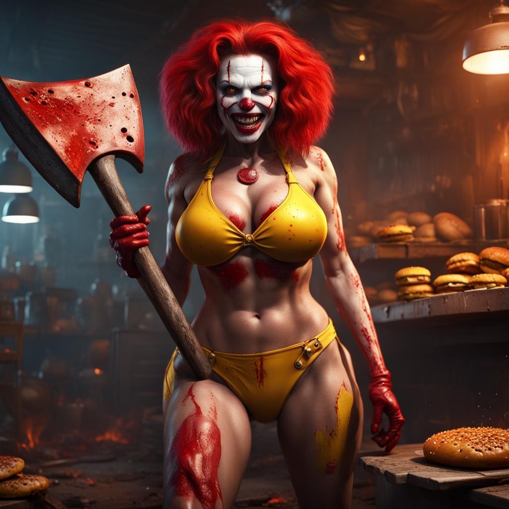 Sinister Ronald McDonald Woman in Fantasy Art