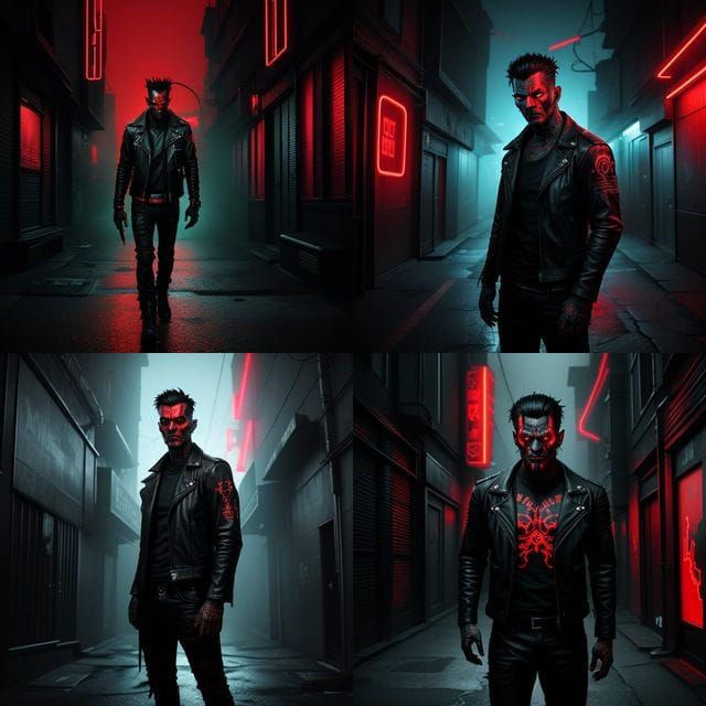 Half-Demon Man in Neon Alley, Urban Dark Fantasy Style