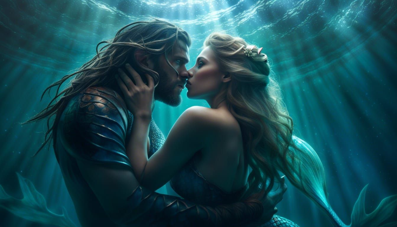 Underwater Mermaid's Loving Embrace Near Sinking Ship