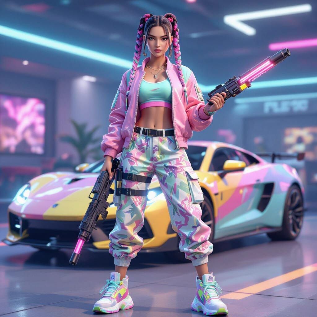 Realistic PUBG Mobile Character in Vibrant Lobby