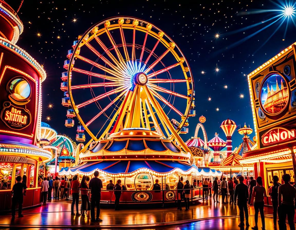 Science Fiction Theme Park Under Starry Night