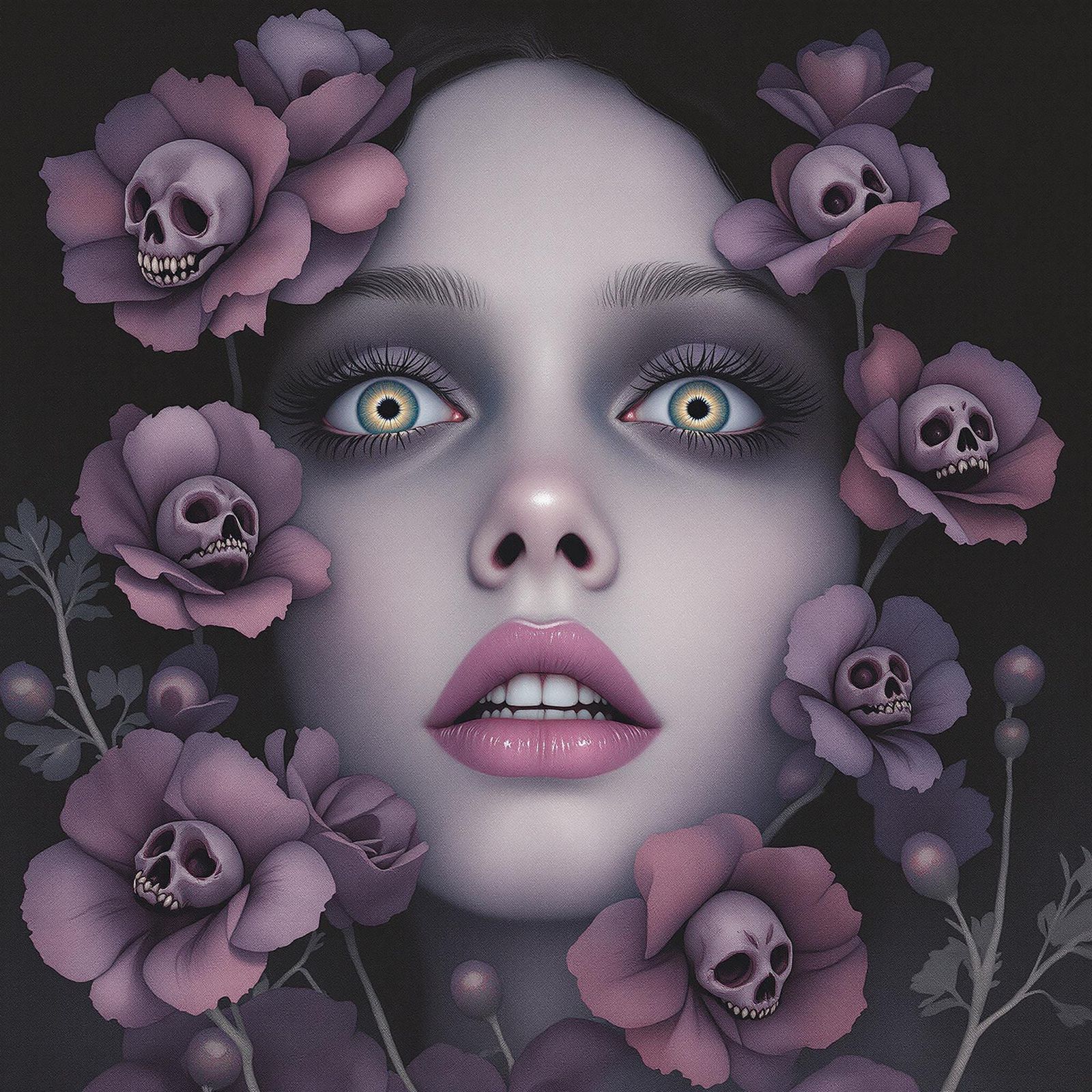 Dystopian Dreamscape: Melancholic Woman in Watercolor