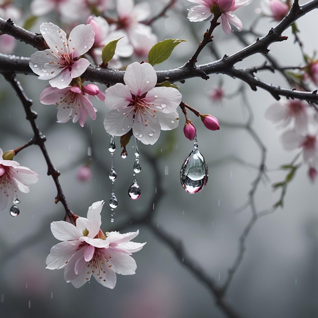 Raindrop Flower: Macro in Dreamlike Fantasy Style