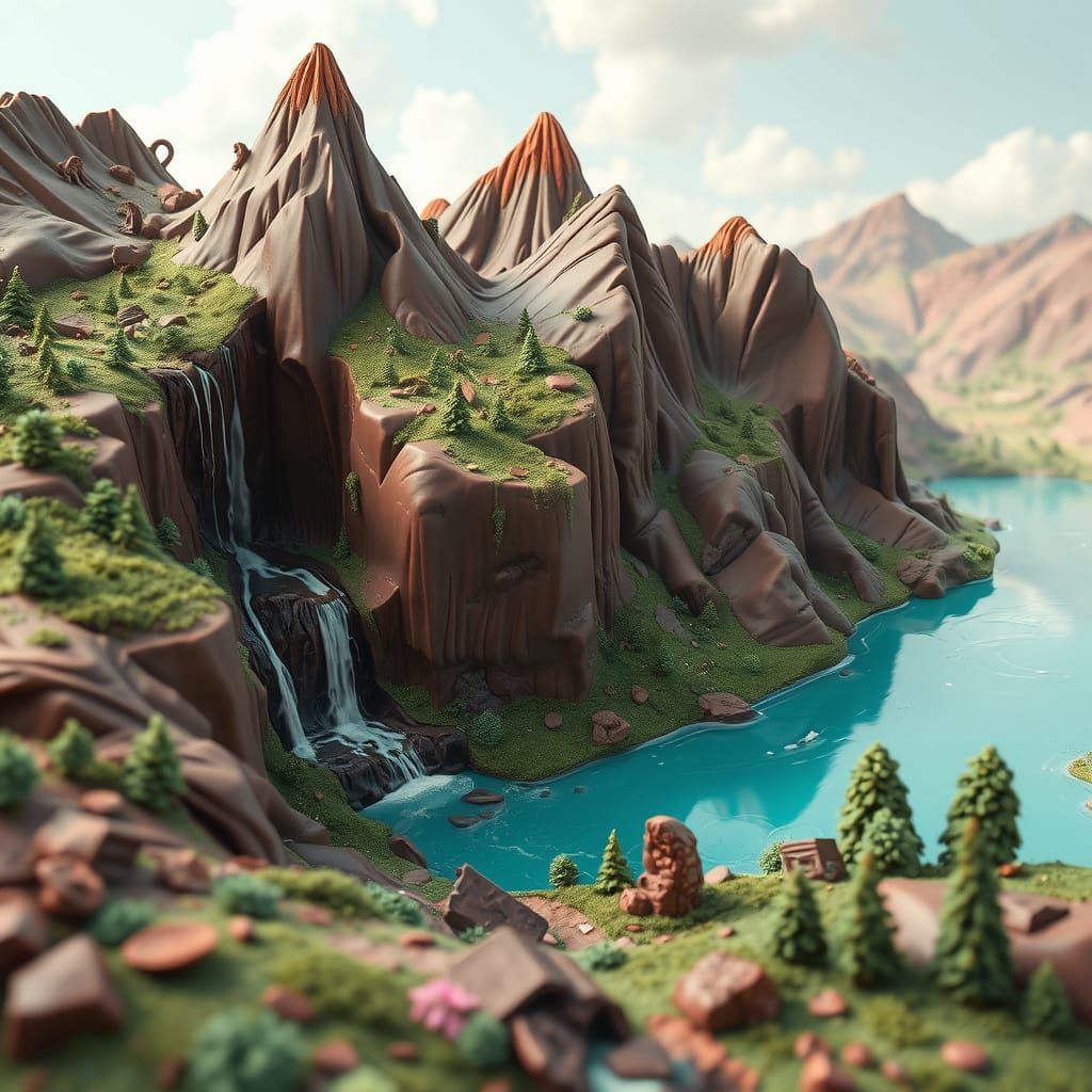 Decadent Chocolate Landscape with Waterfalls