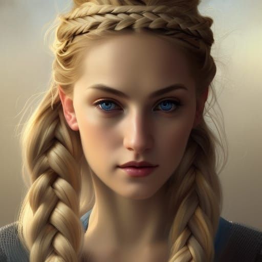 Radiant Blonde Woman with Braid: Hyperdetailed Portrait