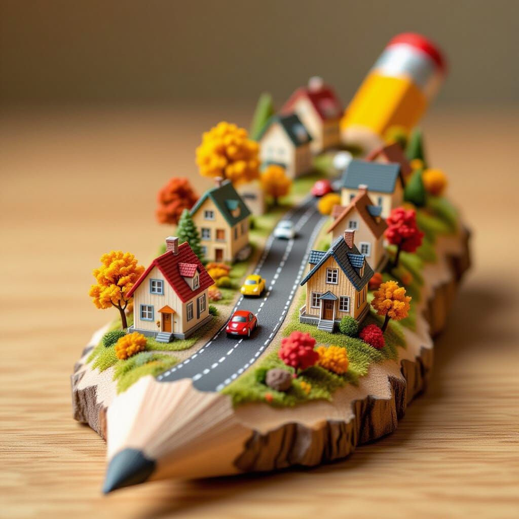Miniature Pencil Village in Autumn Hues