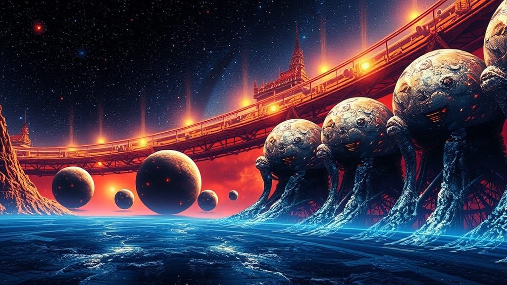 Glitched 8-Bit Universe in Panoramic View