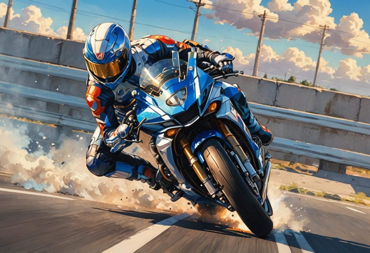 Blue Japanese Motorcycle Concept Art in Comic Style