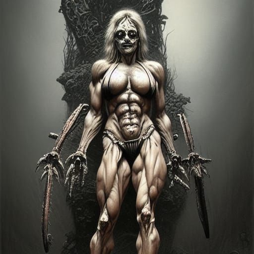 Biomechanical Barbarian Flex Pose in Horror Style