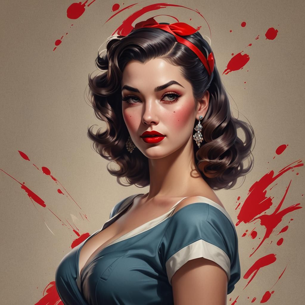 1940s Pin-Up Girl Portrait in Digital Art Style