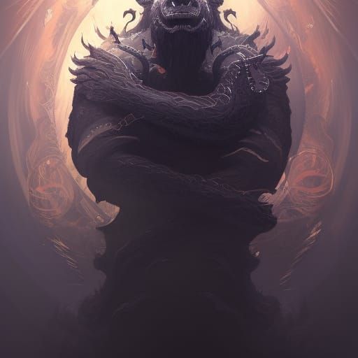 Fantasy King Portrait with Dragons and Light