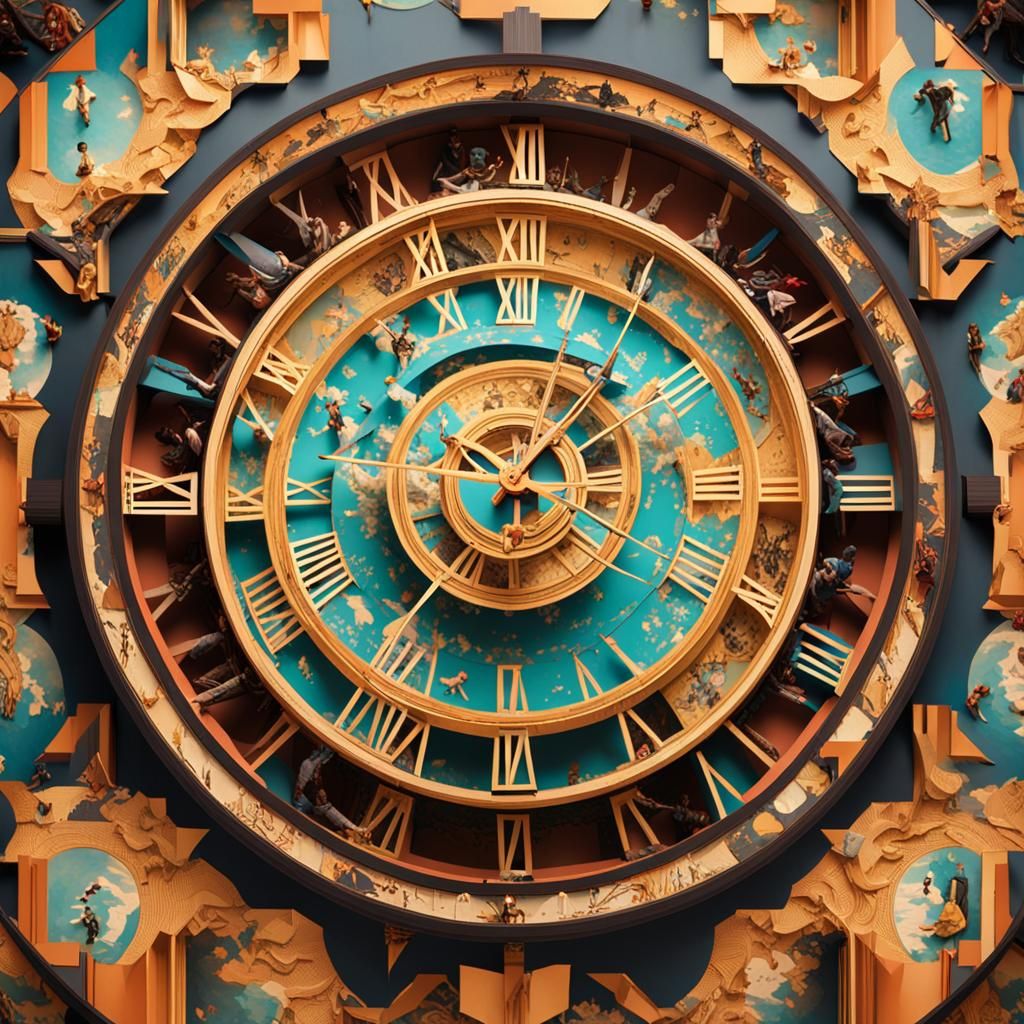 Futuristic Zoetrope with Distorted Clock, Digital Illustrati...