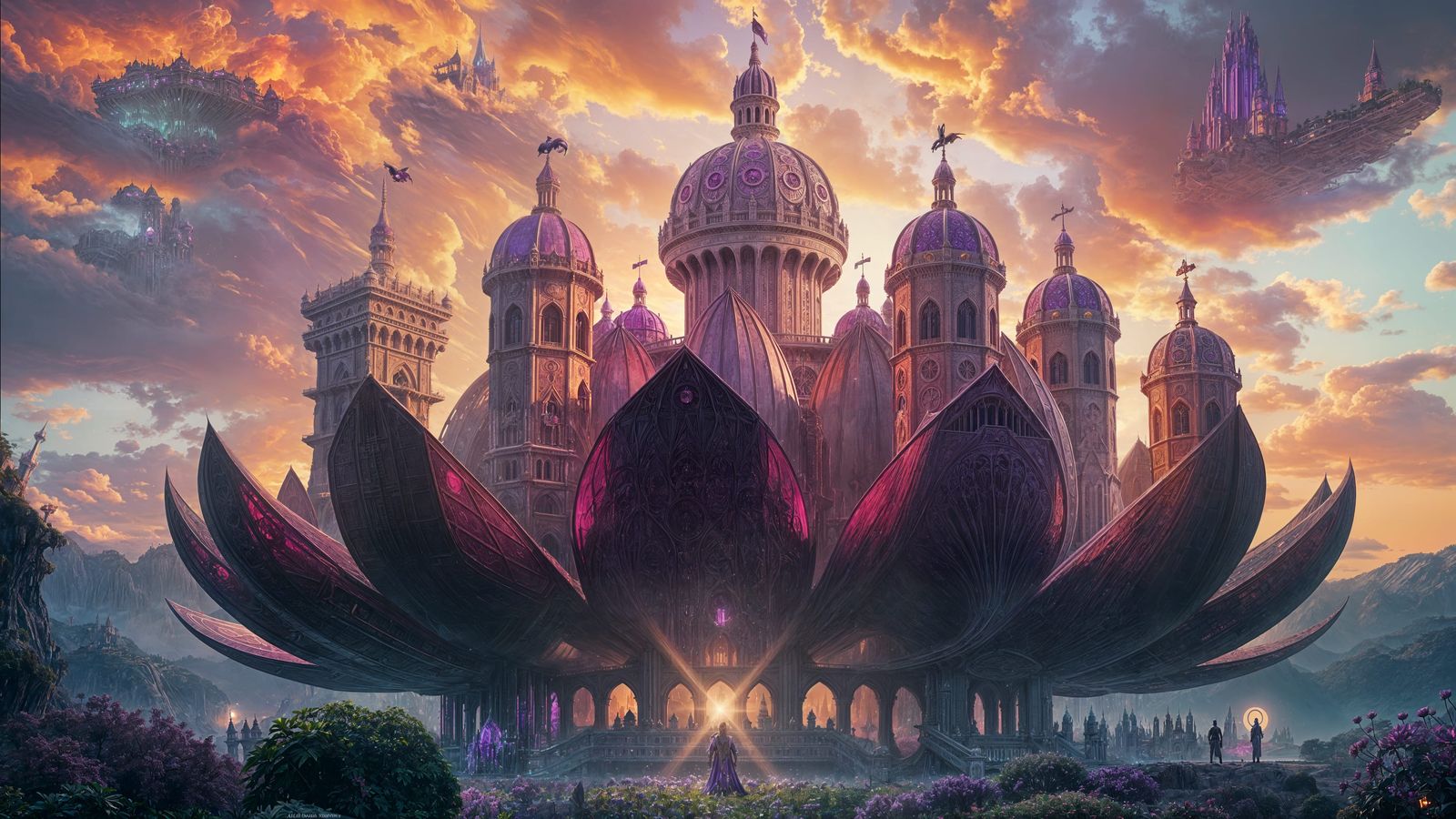 Surreal Amethyst Castle Towers Amidst Vibrant Colors