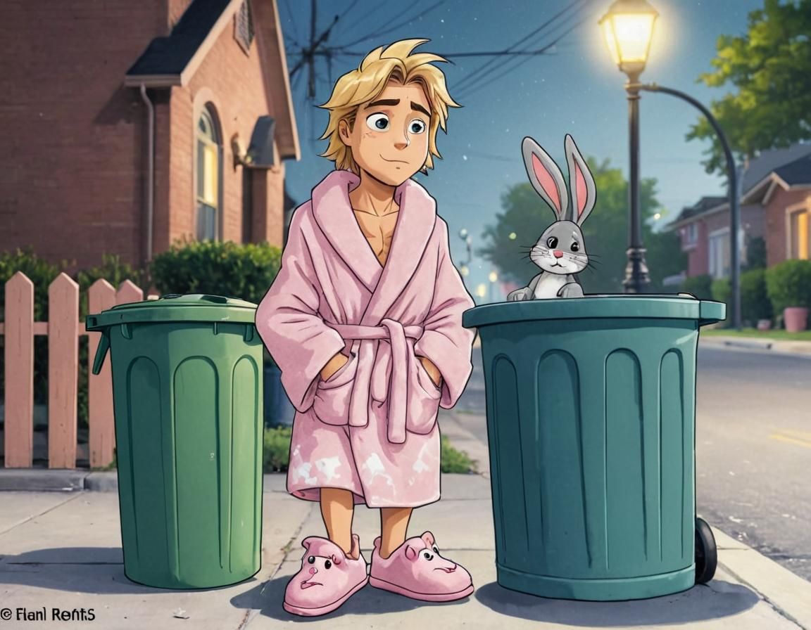 Brad Pitt, age 25, wearing a very short pastel pink bathrobe...