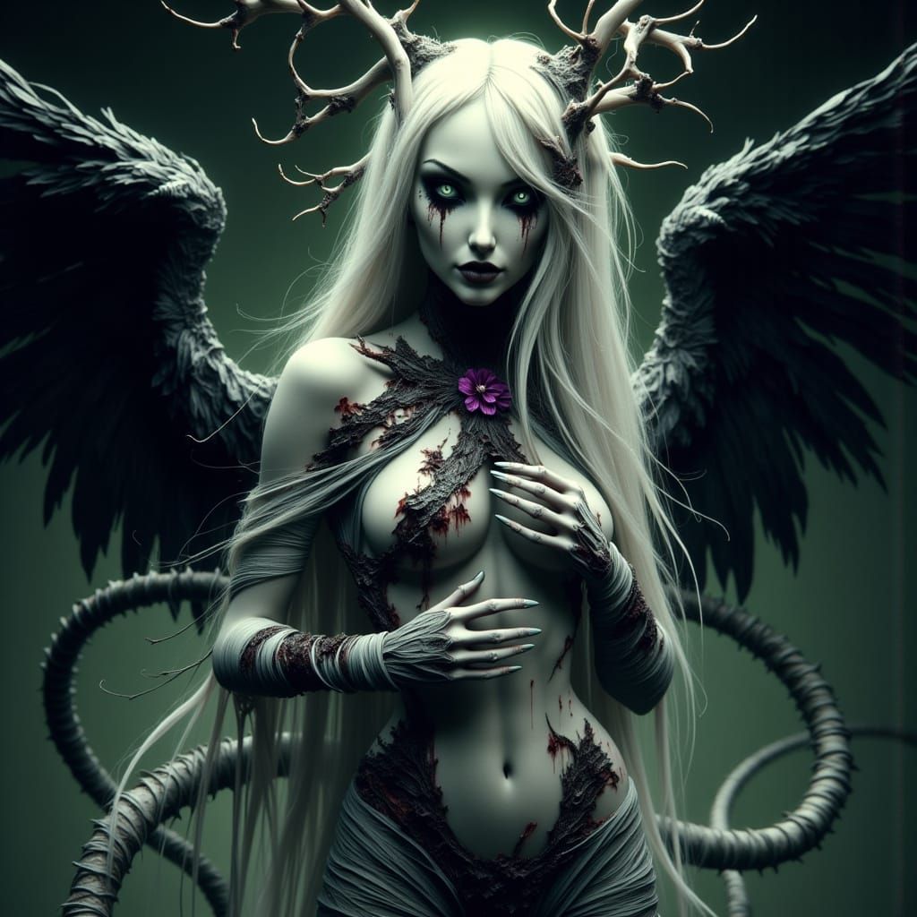 Undead Lamia with Haunting Beauty and Dark Wings