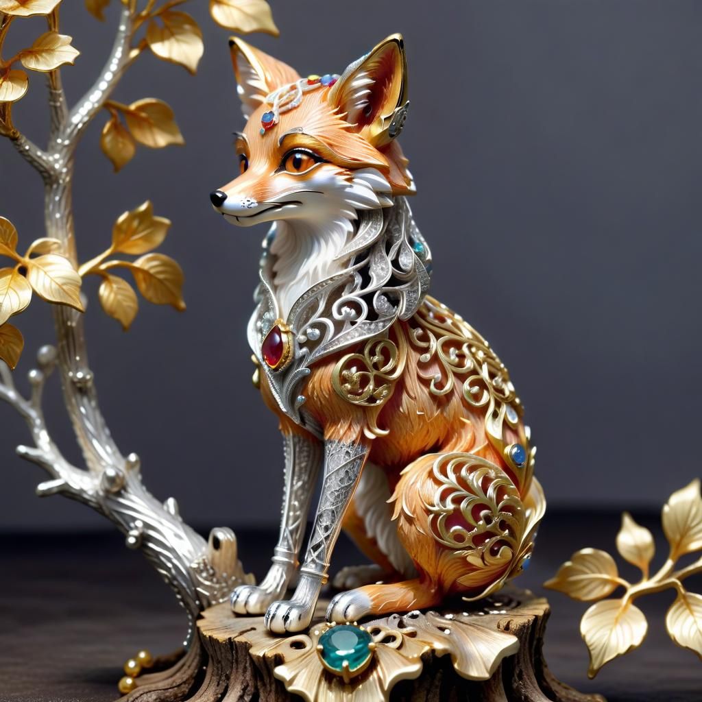 Charming Chibi Fox Filigree Jewelry with Precious Stones