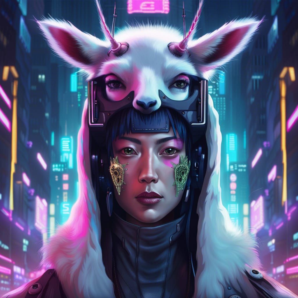 Cyberpunk Llama Face Inspired by Ghost in the Shell