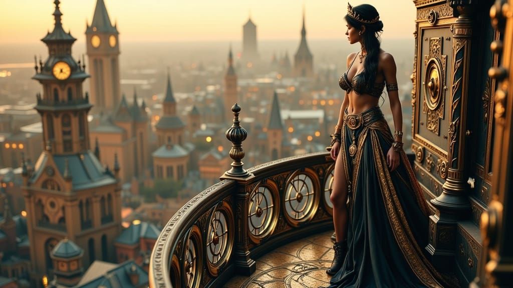 Steampunk Princess on Clockwork Balcony