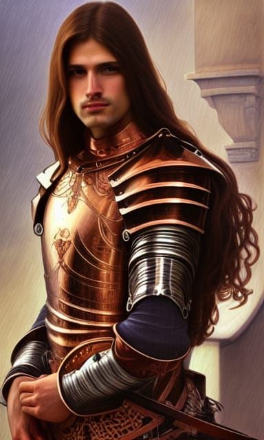 Handsome Knight in Ornate Armor Art Nouveau Style