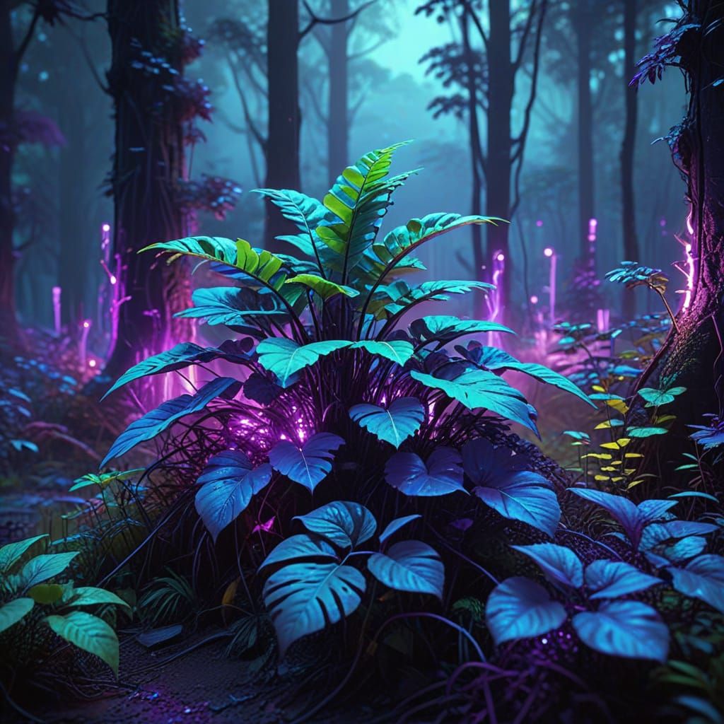Synthwave Forest: Microchips Growing Trees