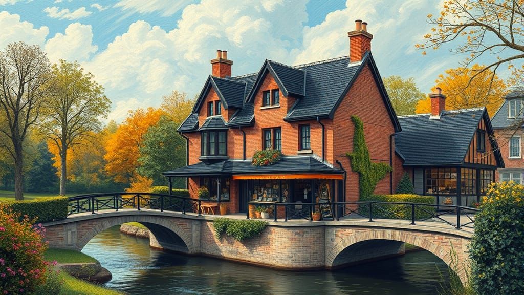 Cozy Guesthouse Landscape in Van Gogh Style